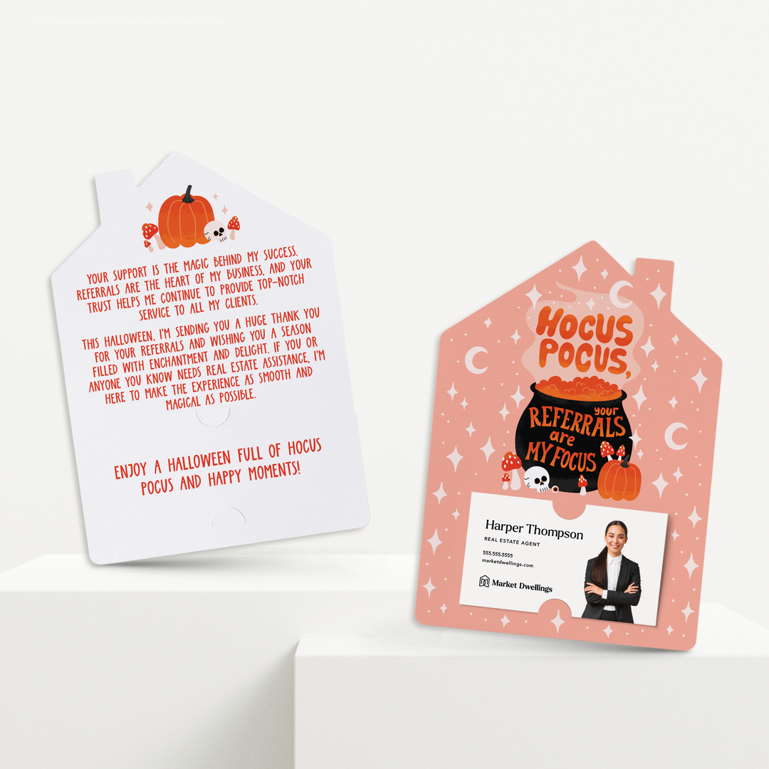 Set of Hocus Pocus, Your Referrals Are My Focus! | Halloween Mailers | Envelopes Included | M282-M001 Mailer Market Dwellings