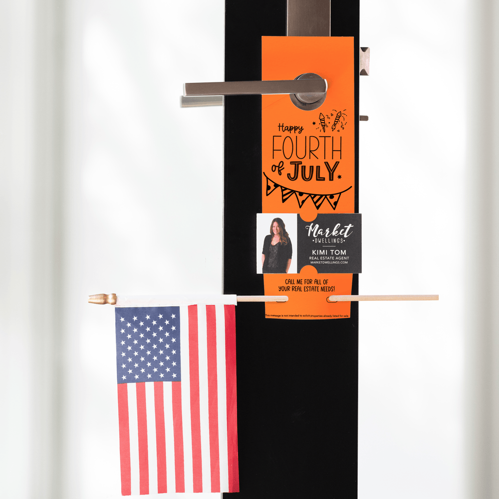 Happy Fourth of July | Flag Holder Door Hanger | 1-DH004 Door Hanger Market Dwellings CARROT YES: Include Flags 