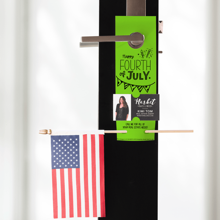 Happy Fourth of July | Flag Holder Door Hanger | 1-DH004 Door Hanger Market Dwellings GREEN APPLE YES: Include Flags 
