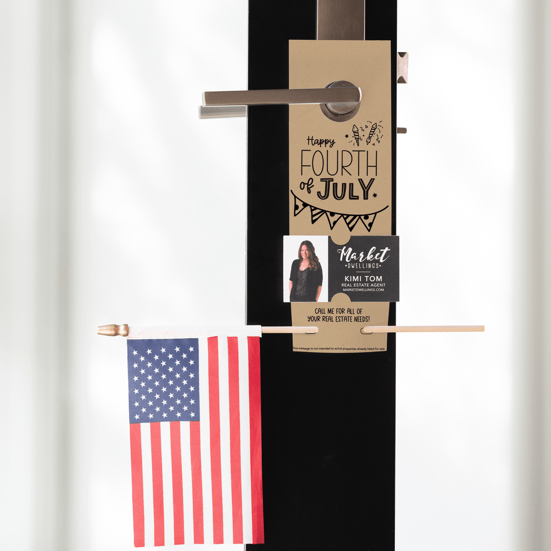 Happy Fourth of July | Flag Holder Door Hanger | 1-DH004 Door Hanger Market Dwellings KRAFT YES: Include Flags 