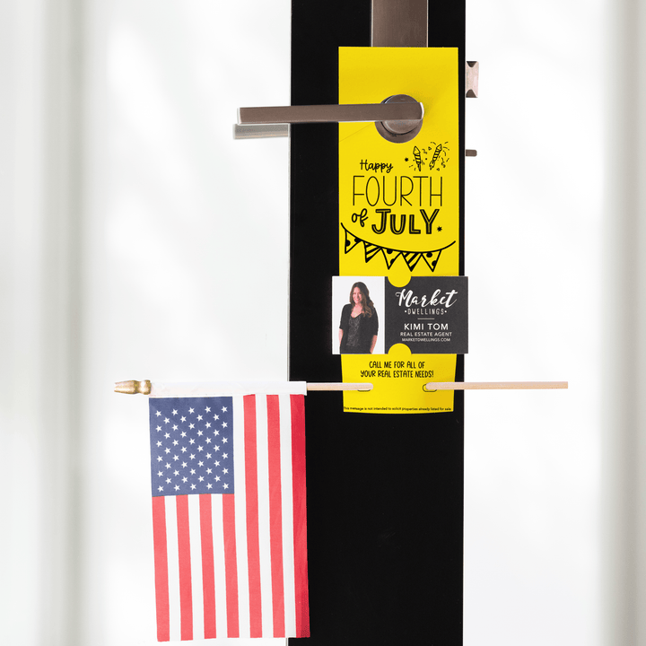 Happy Fourth of July | Flag Holder Door Hanger | 1-DH004 Door Hanger Market Dwellings LEMON YES: Include Flags 