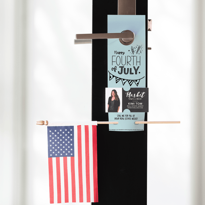Happy Fourth of July | Flag Holder Door Hanger | 1-DH004 Door Hanger Market Dwellings LIGHT BLUE YES: Include Flags 