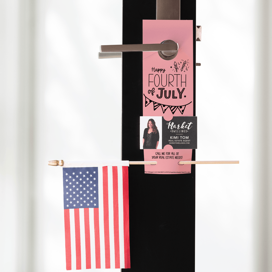 Happy Fourth of July | Flag Holder Door Hanger | 1-DH004 Door Hanger Market Dwellings LIGHT PINK YES: Include Flags 