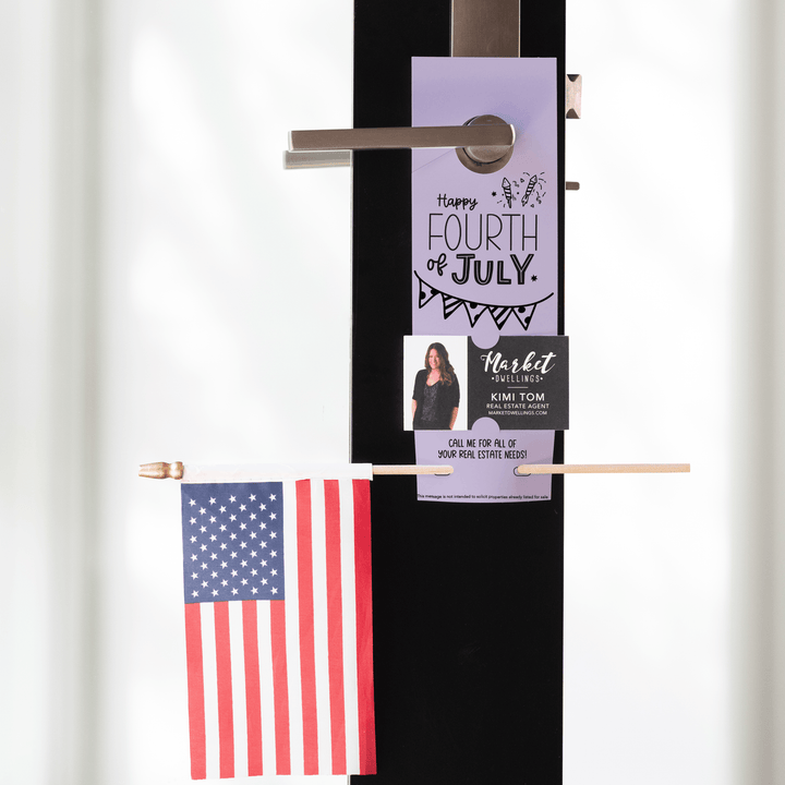Happy Fourth of July | Flag Holder Door Hanger | 1-DH004 Door Hanger Market Dwellings LIGHT PURPLE YES: Include Flags 