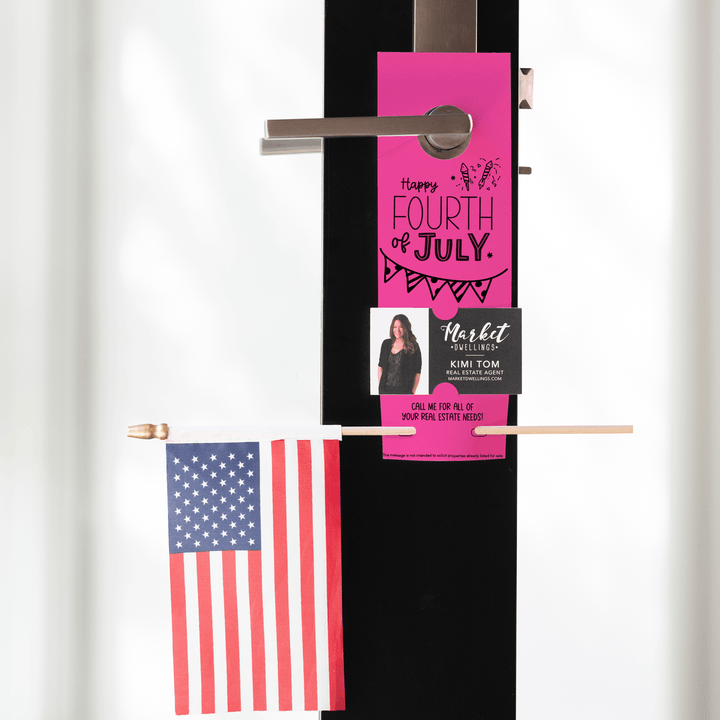 Happy Fourth of July | Flag Holder Door Hanger | 1-DH004 Door Hanger Market Dwellings RAZZLE BERRY YES: Include Flags 