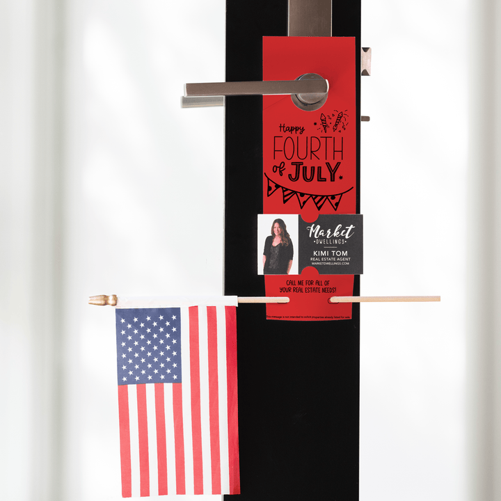Happy Fourth of July | Flag Holder Door Hanger | 1-DH004 Door Hanger Market Dwellings SCARLET YES: Include Flags 