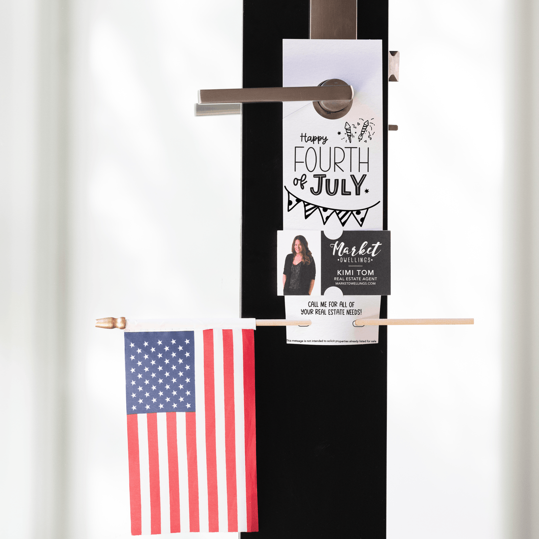 Happy Fourth of July | Flag Holder Door Hanger | 1-DH004 Door Hanger Market Dwellings WHITE YES: Include Flags 