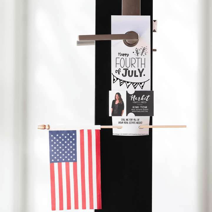 Happy Fourth of July | Flag Holder Door Hanger | 1-DH004 Door Hanger Market Dwellings WHITE YES: Include Flags 