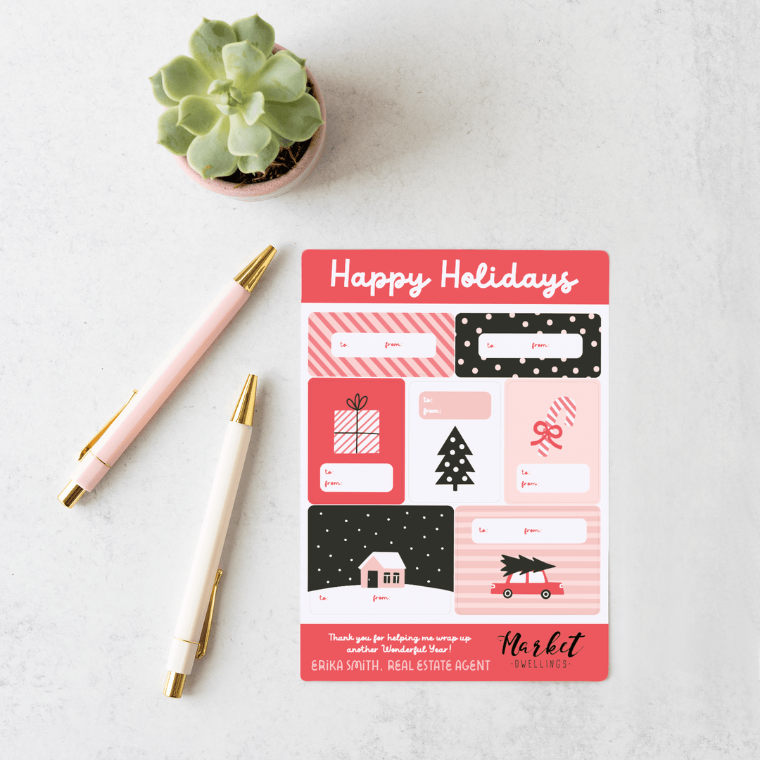 Customizable | Happy Holidays Gift Tag Sticker Sheet | 11-LB2 Stickers Market Dwellings