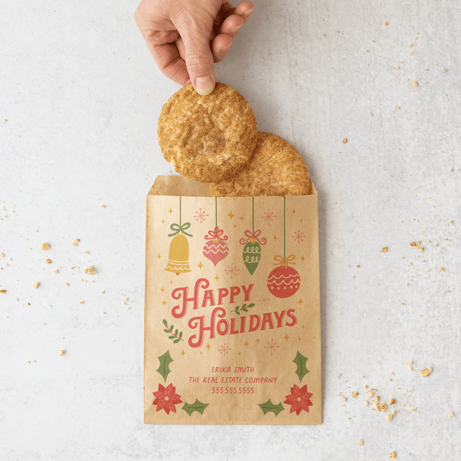 Customizable | Set of "Happy Holidays" Bakery Bags | 12-BB Bakery Bag Market Dwellings