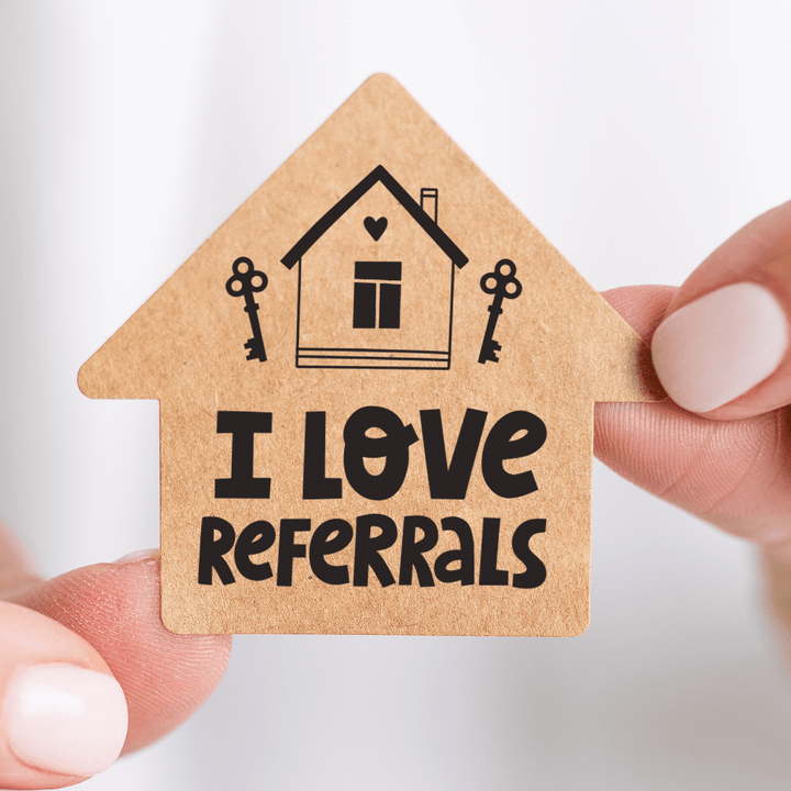 I Love Referrals | House Shaped Label Stickers | 2-LB1 Stickers Market Dwellings