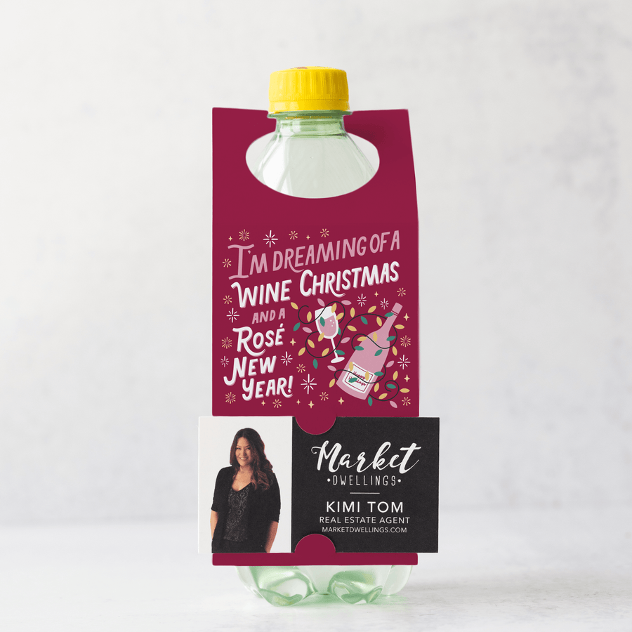I'm Dreaming Of A Wine Christmas and A Rosè New Year! | Christmas Bottle Tags | 29-BT001-AB Bottle Tag Market Dwellings PLUM  