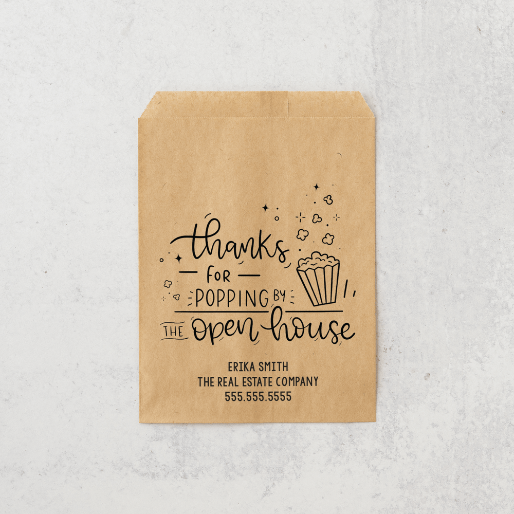 Customizable | Set of "Thanks for Popping By the Open House" Bakery Bags | 4-BB Bakery Bag Market Dwellings