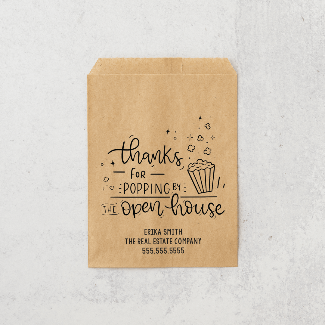Customizable | Set of "Thanks for Popping By the Open House" Bakery Bags | 4-BB Bakery Bag Market Dwellings