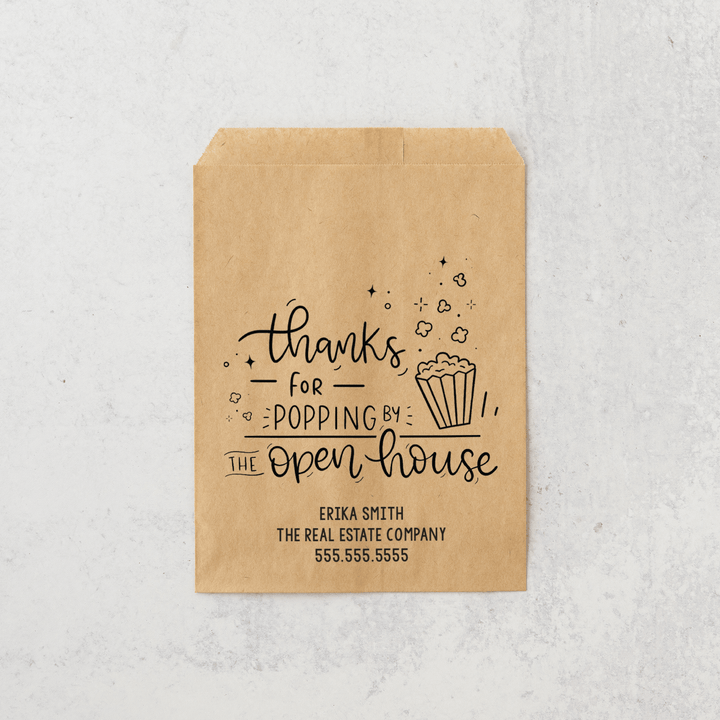 Customizable | Set of "Thanks for Popping By the Open House" Bakery Bags | 4-BB Bakery Bag Market Dwellings