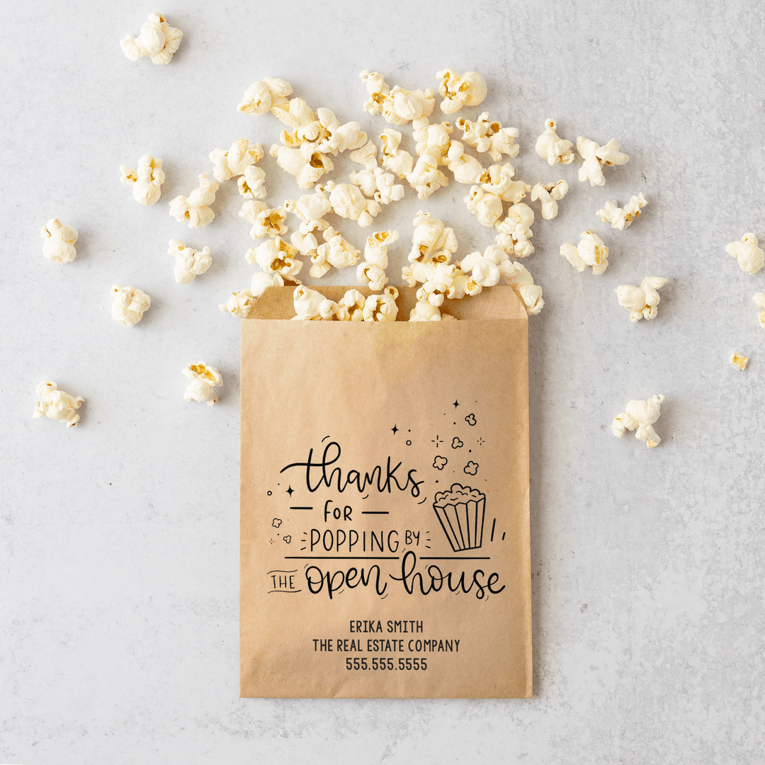 Customizable | Set of "Thanks for Popping By the Open House" Bakery Bags | 4-BB Bakery Bag Market Dwellings