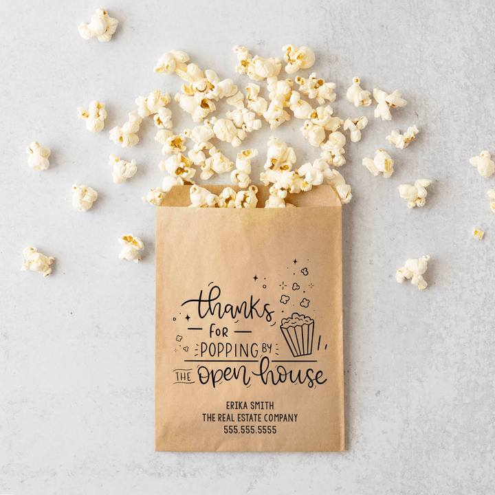 Customizable | Set of "Thanks for Popping By the Open House" Bakery Bags | 4-BB Bakery Bag Market Dwellings
