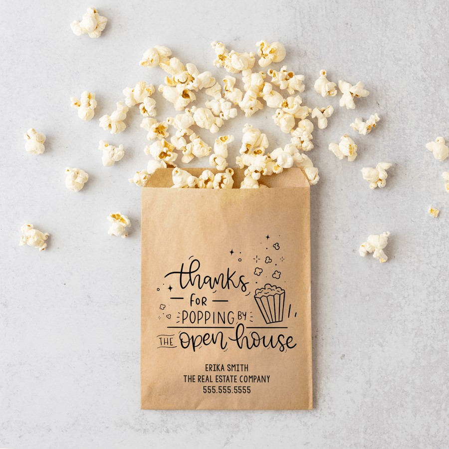 Customizable | Set of "Thanks for Popping By the Open House" Bakery Bags | 4-BB Bakery Bag Market Dwellings