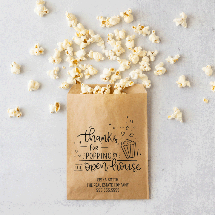 Customizable | Set of "Thanks for Popping By the Open House" Bakery Bags | 4-BB Bakery Bag Market Dwellings