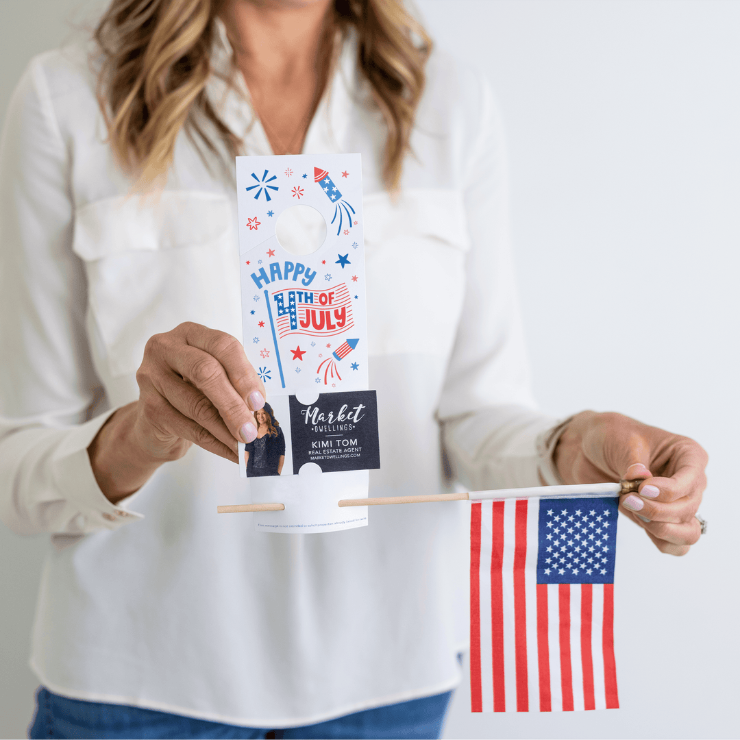 Happy Fourth of July | Colorful Real Estate Agent Flag Holder Door Hanger | 6-DH004 - Market Dwellings
