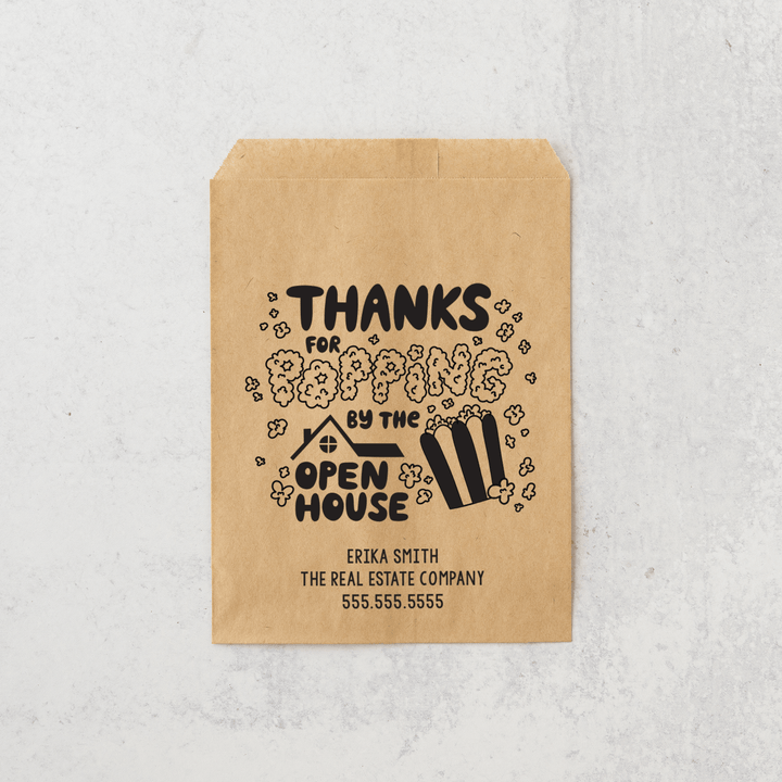 Customizable | Set of "Thanks for Popping By the Open House" Bakery Bags | 8-BB Bakery Bag Market Dwellings