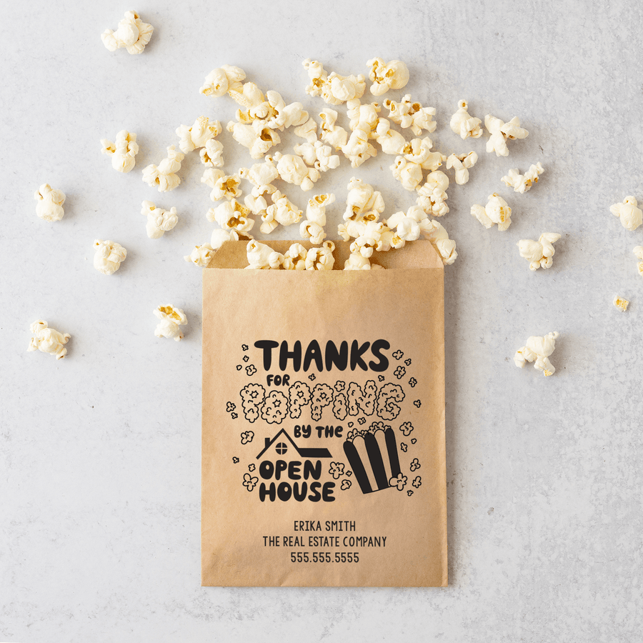 Customizable | Set of "Thanks for Popping By the Open House" Bakery Bags | 8-BB Bakery Bag Market Dwellings