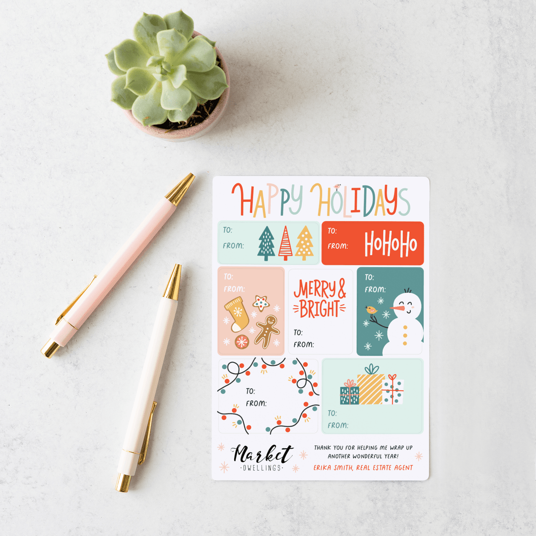 Customizable | Happy Holidays Gift Tag Sticker Sheet | 8-LB2 Stickers Market Dwellings