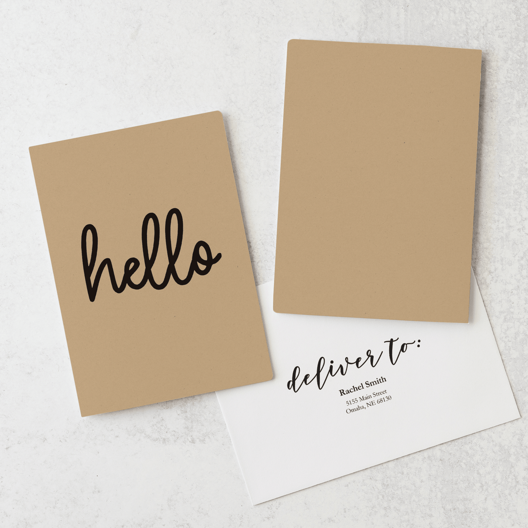 Set of "Hello" Greeting Cards with Business Card Insert | Envelopes Included | 9-GC001 Greeting Card Market Dwellings KRAFT  