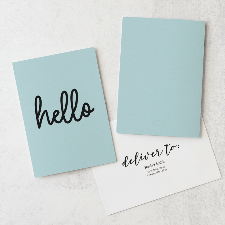 Set of "Hello" Greeting Cards with Business Card Insert | Envelopes Included | 9-GC001 Greeting Card Market Dwellings LIGHT BLUE  