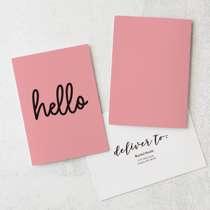 Set of "Hello" Greeting Cards with Business Card Insert | Envelopes Included | 9-GC001 Greeting Card Market Dwellings LIGHT PINK  