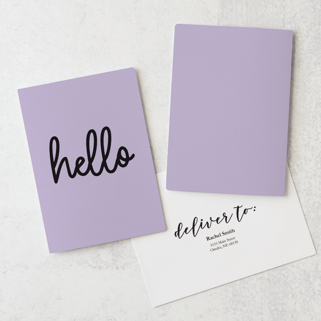 Set of "Hello" Greeting Cards with Business Card Insert | Envelopes Included | 9-GC001 Greeting Card Market Dwellings LIGHT PURPLE  