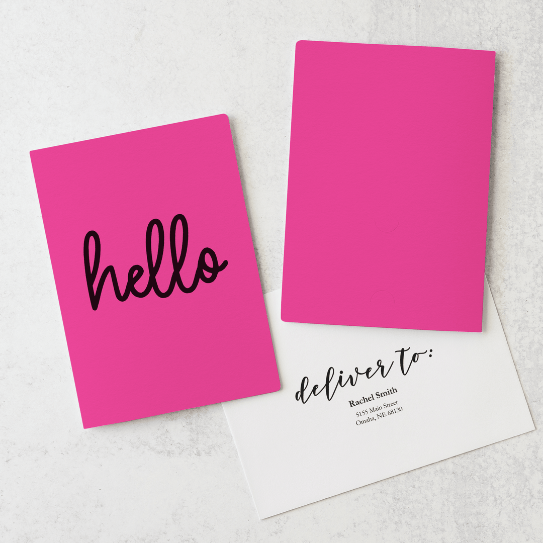 Set of "Hello" Greeting Cards with Business Card Insert | Envelopes Included | 9-GC001 Greeting Card Market Dwellings RAZZLE BERRY  