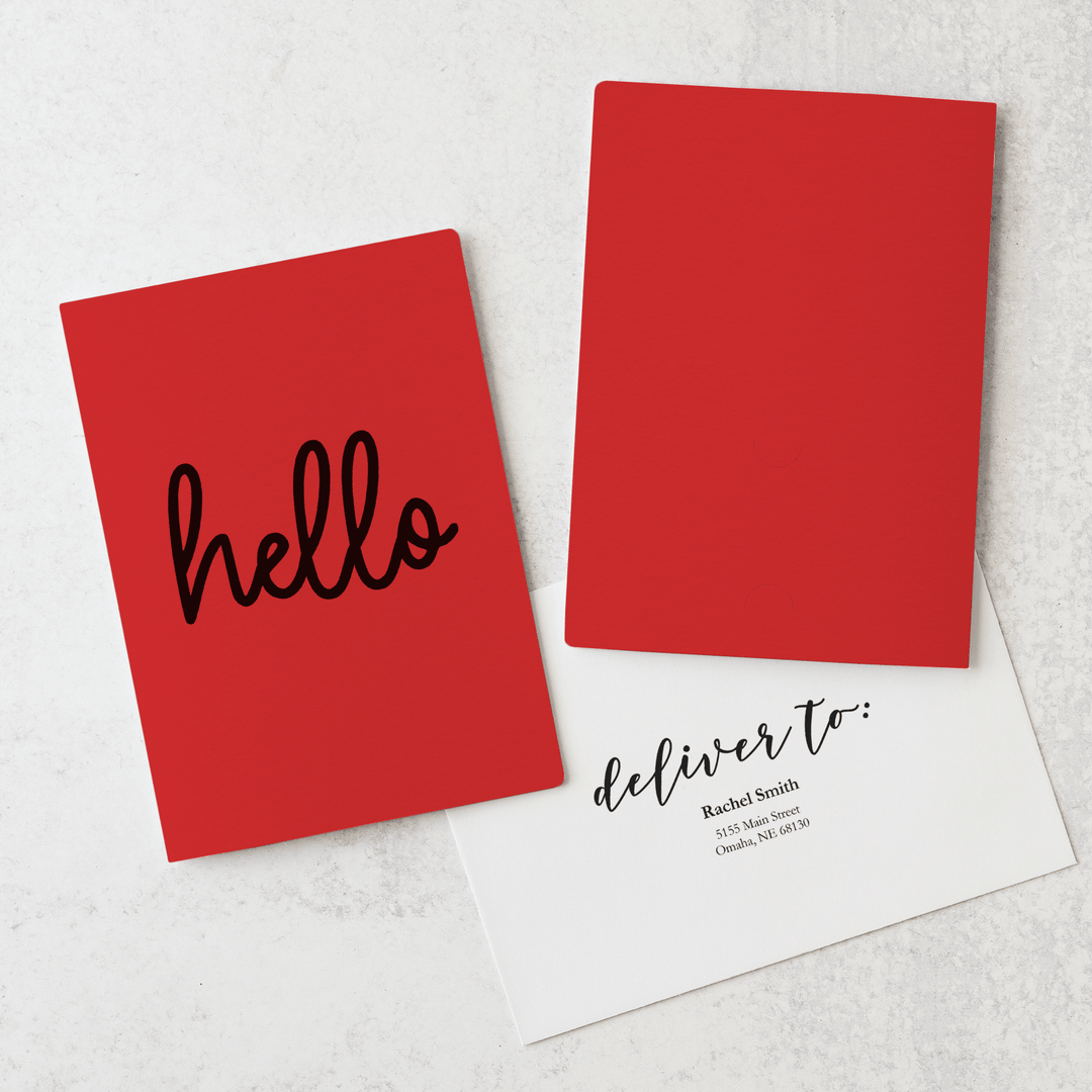 Set of "Hello" Greeting Cards with Business Card Insert | Envelopes Included | 9-GC001 Greeting Card Market Dwellings SCARLET  