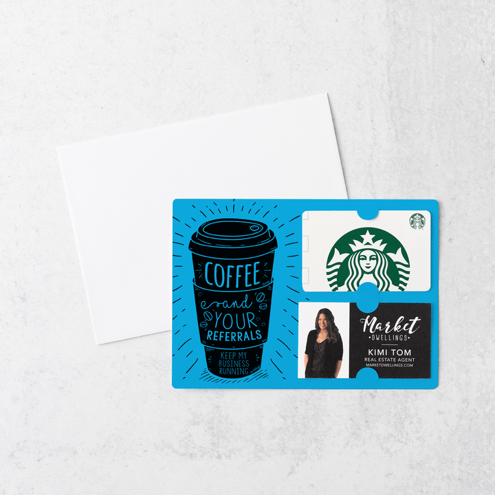 Set of Coffee and Your Referrals Keep My Business Running Gift Card & Business Card Holder Mailer | Envelopes Included | M3-M008 Mailer Market Dwellings ARCTIC  