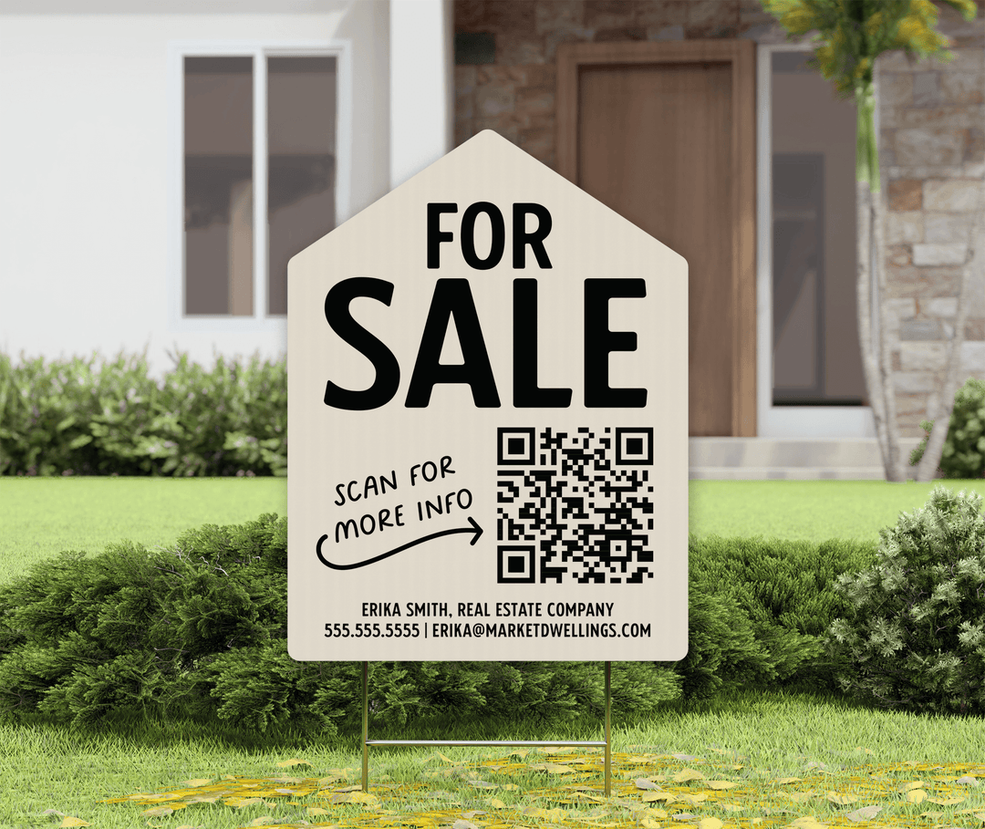 Customizable | For Sale QR Code Real Estate Yard Sign | Photo Prop | DSY-05-AB Yard Sign Market Dwellings BEIGE  