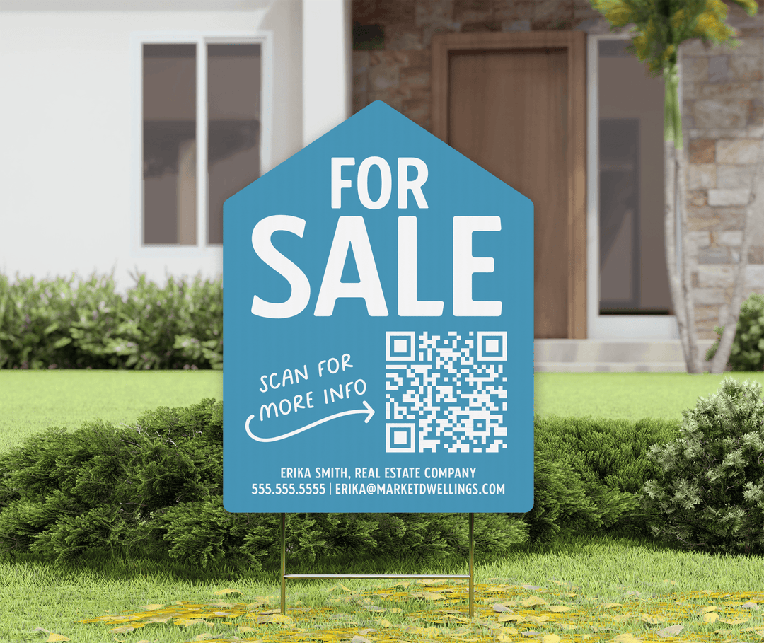 Customizable | For Sale QR Code Real Estate Yard Sign | Photo Prop | DSY-05-AB Yard Sign Market Dwellings BRIGHT BLUE  