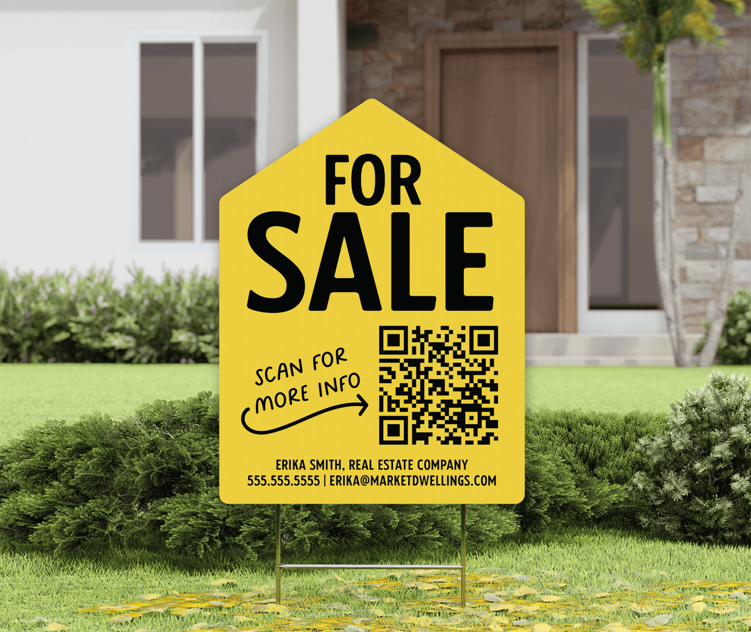 Customizable | For Sale QR Code Real Estate Yard Sign | Photo Prop | DSY-05-AB Yard Sign Market Dwellings BRIGHT SUN  
