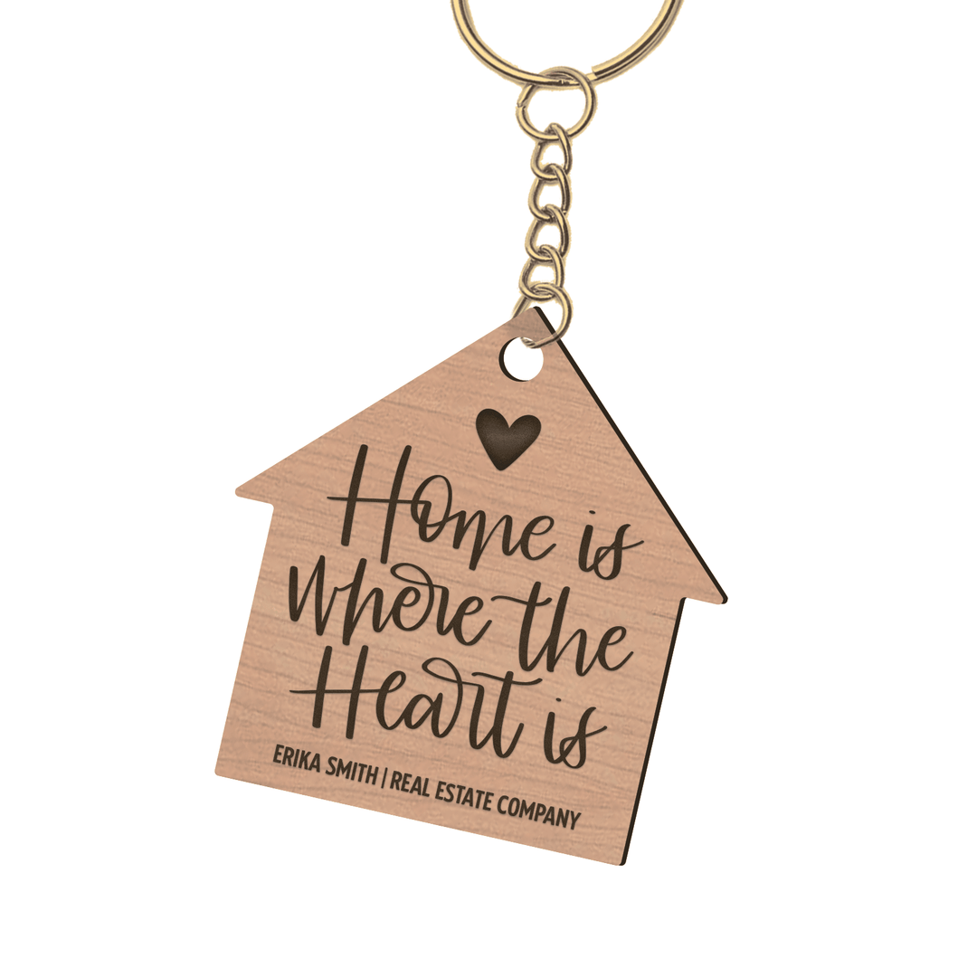 Set of Customizable Home Is Where The Heart Is House-Shaped Keychains | KC-06-AB Keychain Market Dwellings CHERRY GOLD 