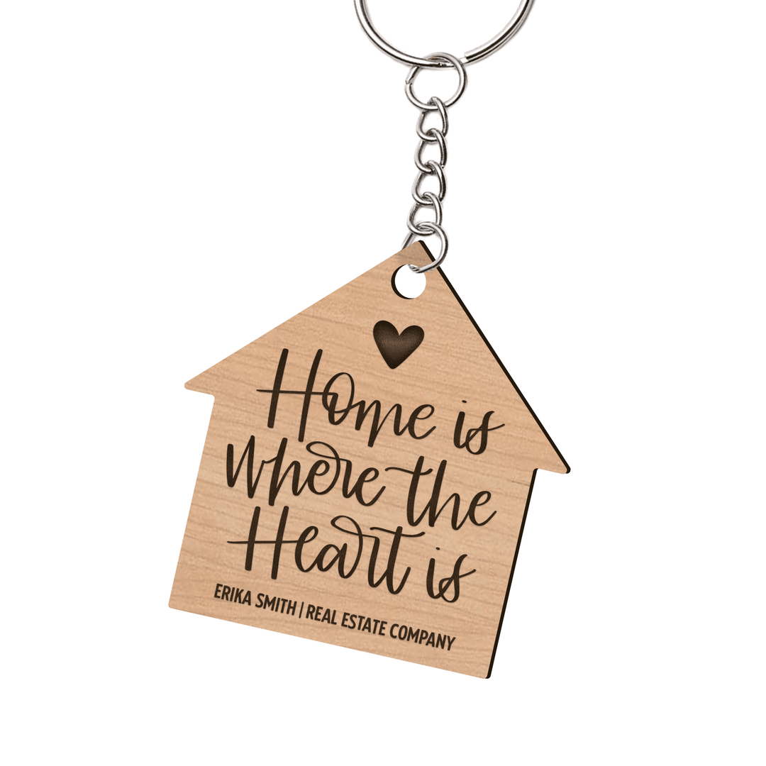 Set of Customizable Home Is Where The Heart Is House-Shaped Keychains | KC-06-AB Keychain Market Dwellings CHERRY SILVER 