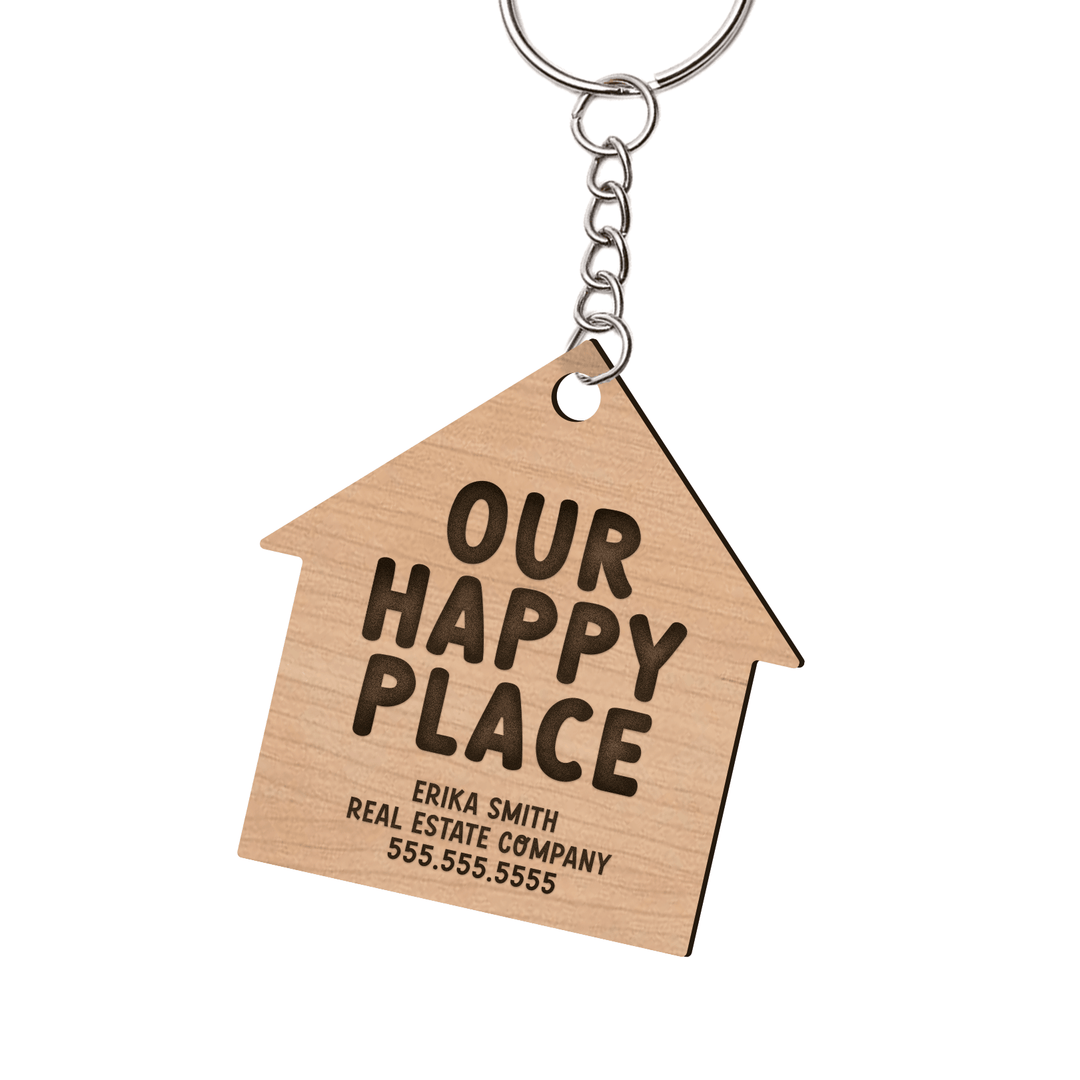 Set of Customizable Our Happy Place House-Shaped Keychains | KC-04-AB Keychain Market Dwellings CHERRY SILVER 