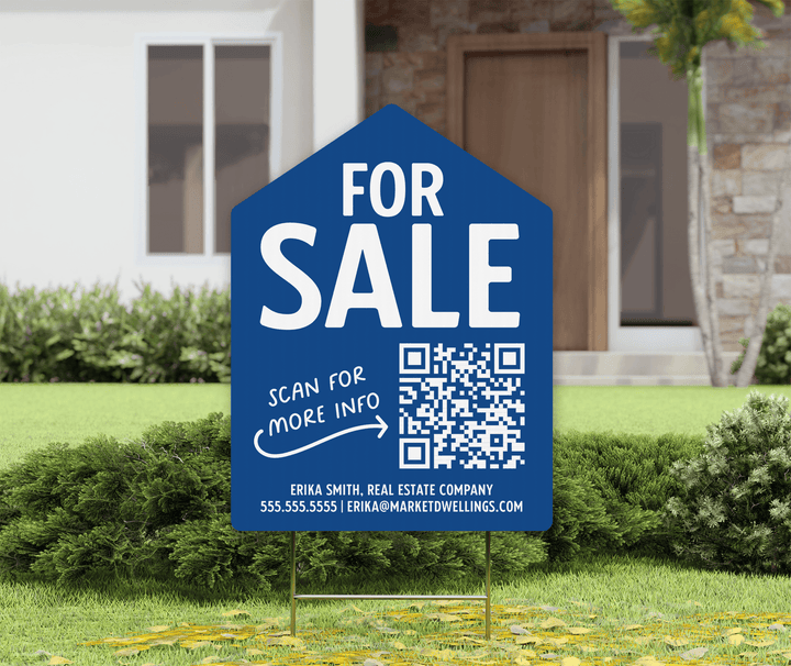 Customizable | For Sale QR Code Real Estate Yard Sign | Photo Prop | DSY-05-AB Yard Sign Market Dwellings COBALT  