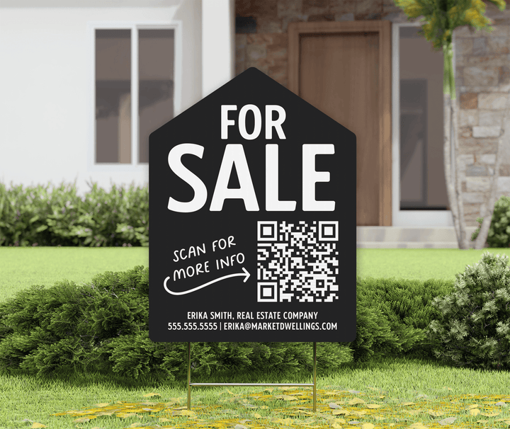Customizable | For Sale QR Code Real Estate Yard Sign | Photo Prop | DSY-05-AB Yard Sign Market Dwellings DARK GRAY  