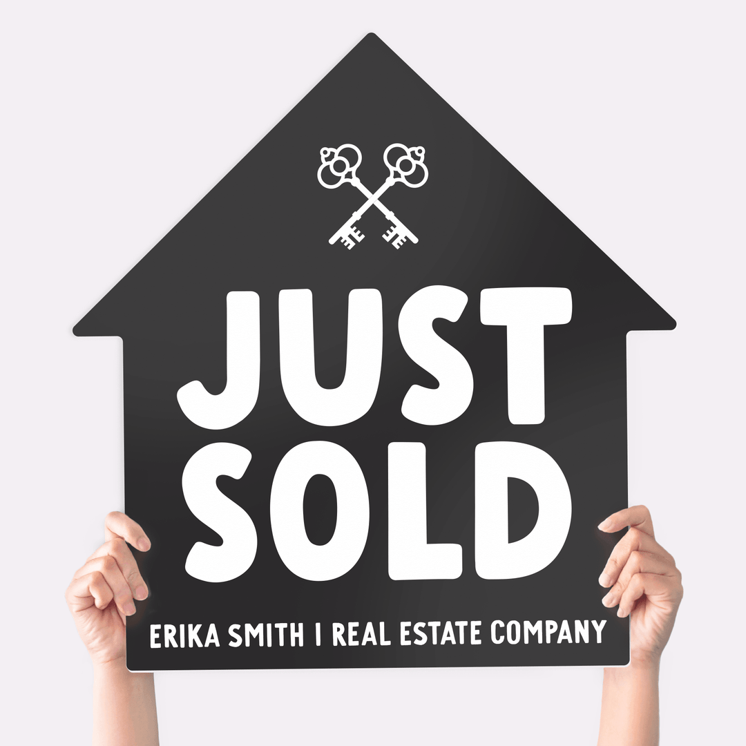 Customizable | Just Sold Real Estate House Sign | Photo Prop | DSY-14-AB House Sign Market Dwellings DARK GRAY