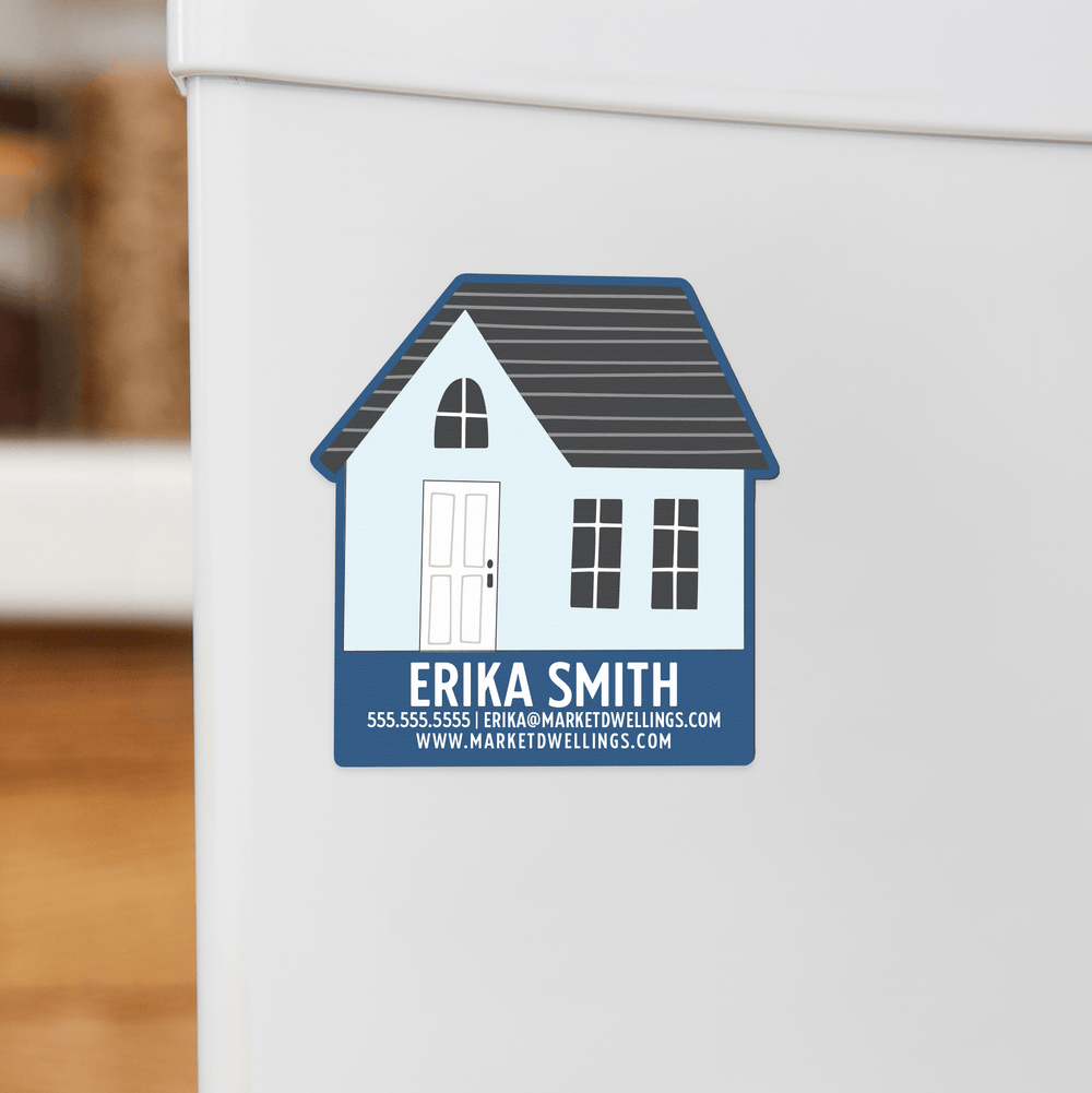 Customizable | House Refrigerator Magnets | DSM-02-AB Magnet Market Dwellings BLUE