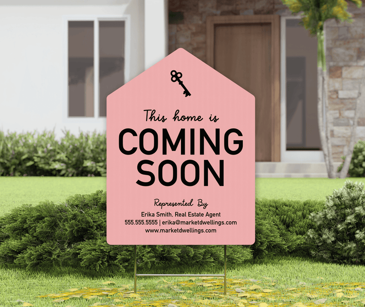 Customizable | Coming Soon Real Estate Yard Sign | Photo Prop | DSY-03-AB Yard Sign Market Dwellings SOFT PINK  