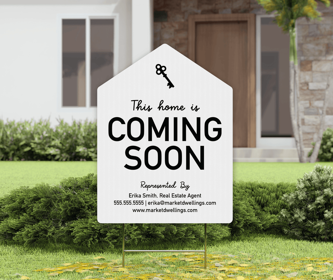 Customizable | Coming Soon Real Estate Yard Sign | Photo Prop | DSY-03-AB Yard Sign Market Dwellings WHITE  