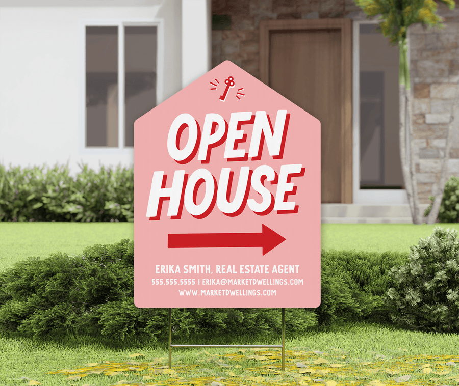 Customizable | Open House Real Estate Yard Sign | Photo Prop | DSY-12-AB Yard Sign Market Dwellings REGAL RED  
