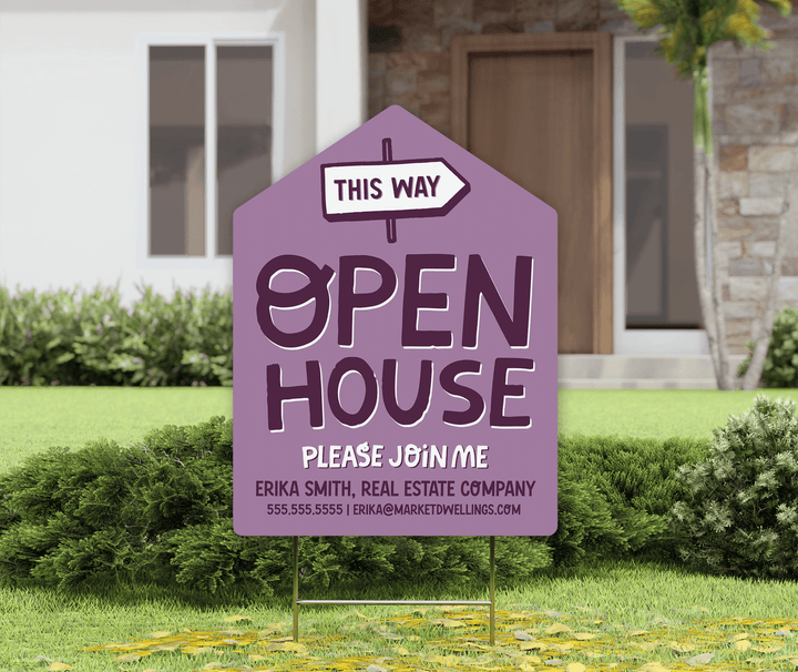 Customizable | Open House Real Estate Yard Sign | Photo Prop | DSY-16-AB Yard Sign Market Dwellings EGGPLANT  