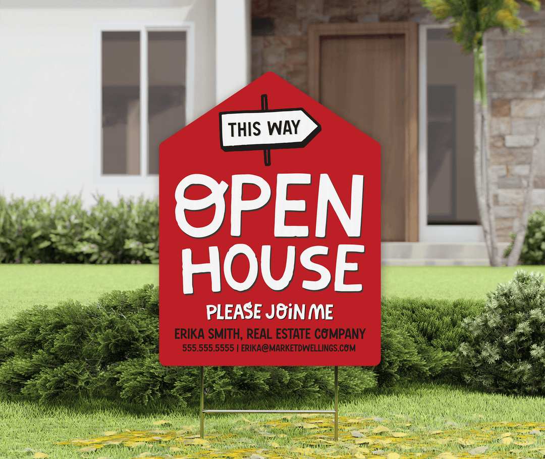 Customizable | Open House Real Estate Yard Sign | Photo Prop | DSY-16-AB Yard Sign Market Dwellings REGAL RED  