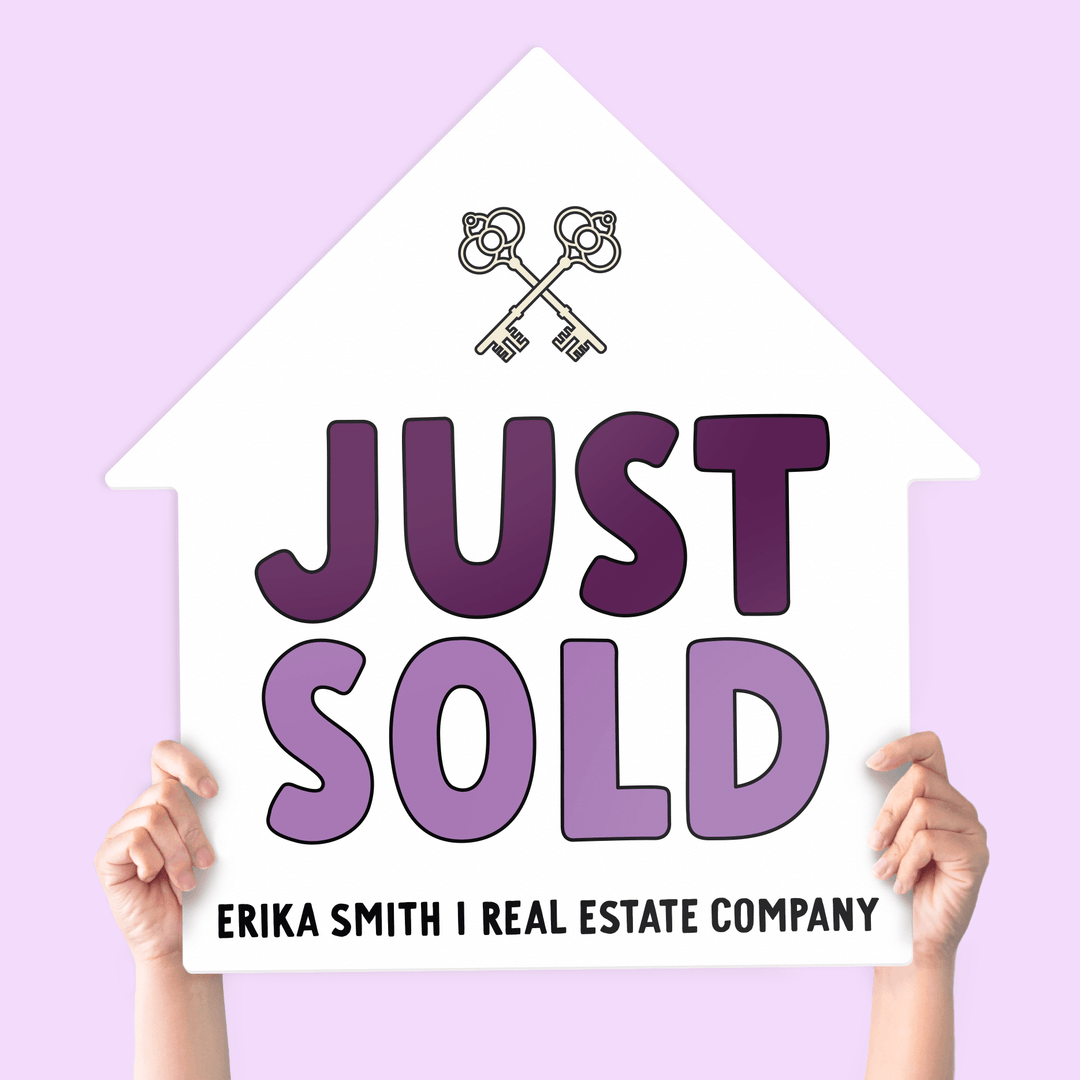 Customizable | Just Sold Real Estate House Sign | Photo Prop | DSY-14-AB House Sign Market Dwellings EGGPLANT